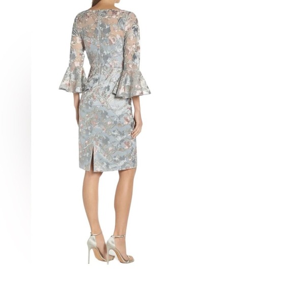 Eliza J Floral Embroidered Sheath Dress 2 Gray Pink  Bell Sleeves Floral Womens - Picture 4 of 13